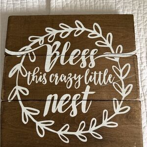 Wooden Wall Art with White Script